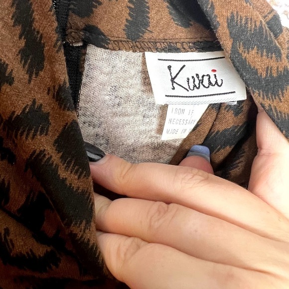 Vintage Kwai Leopard Print Belted Dress Pockets Mock Neck 8 - Picture 3 of 4